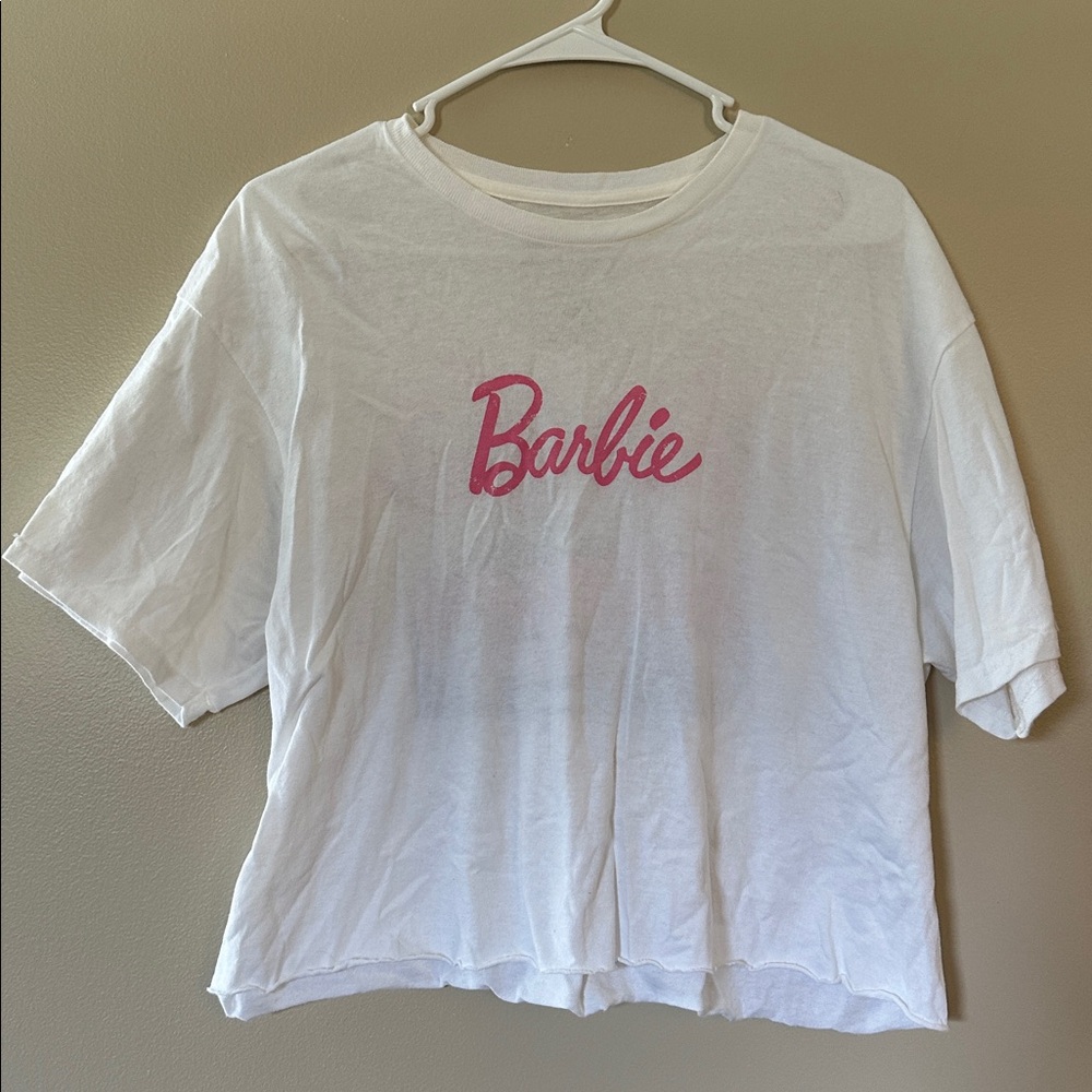 BARBIE t shirt- White Barbie T-Shirt with Pink Logo - LARGE